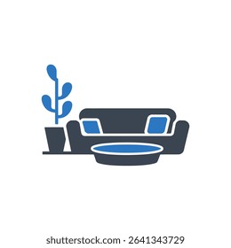 Icon of a modern sofa with a plant and table