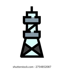 Icon of a modern tall observation tower structure featuring multiple levels and a pointed top, representing global communication, cityscapes, or travel destinations