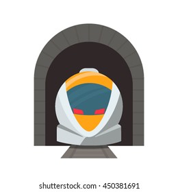 The icon of modern trains and the tunnel in a flat performance. Vector illustration