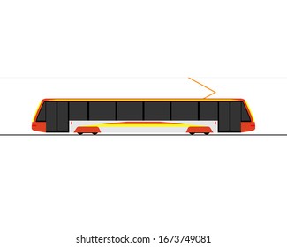 Icon of a modern tram. Side view. Vector illustration on a white background.