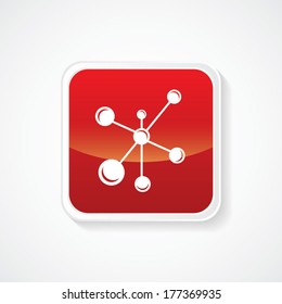 Icon of Molecule on Red Glossy Button. Eps-10.