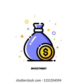 Icon Of Money Bag With Dollar Coin For Investment Concept. Flat Filled Outline Style. Pixel Perfect 64x64. Editable Stroke