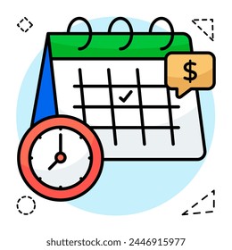 Icon of money with calendar, flat design of payment day