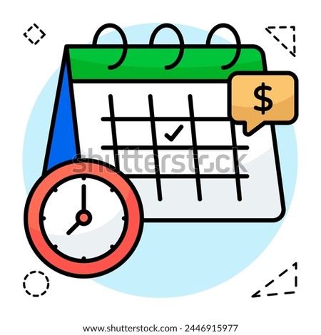 Icon of money with calendar, flat design of payment day