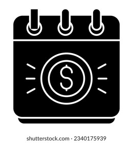Icono de dinero con calendario, diseño sólido del día de pago