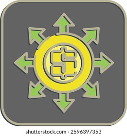 Icon money flow. Economy elements. Icon in embossed style.