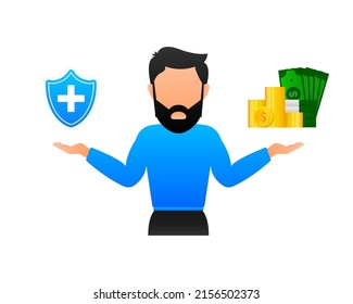 Icon with money and health sign for medical design. Flat design. Dollar bill