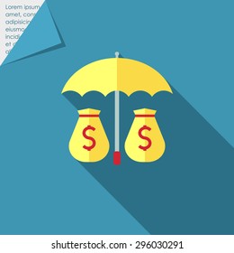 Icon of money sacks under umbrella