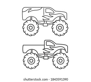 The icon of a monster truck. Monster truck in flat vector style.