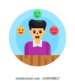 Icon of moods with multiple emotions, flat round design 

