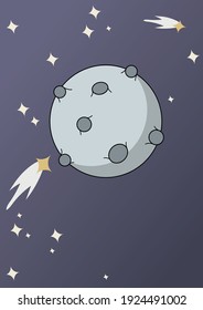 Icon of the moon in the starry space with comets