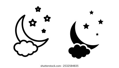 Icon of a moon and stars, symbolizing night, sleep, or evening.