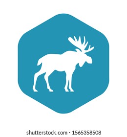 The icon of the moose. Beautiful horned animal. Vector illustration in simple flat style isolated on white background for design and web.