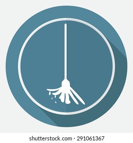 Icon mop the floor on white circle with a long shadow