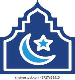 El icono de la mezquita y el símbolo de la luna creciente con una estrella que indica el símbolo de la llegada del día de Ramadán y Eid al-Fitr.