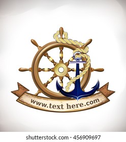 The icon of most useful marine symbols grouped with banner for your text.