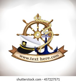 The icon of most useful marine symbols grouped with banner for your text.