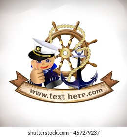 The icon of most useful marine symbols grouped with banner for your text.