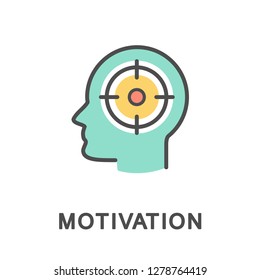 Icon motivation. Goal motivates a person to take action. The thin contour lines with color fills.