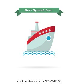 Icon of motor ship at sea