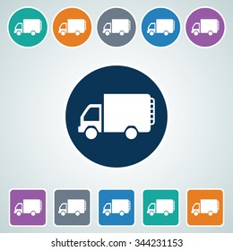 Icon of Motor Van in Multi Color Circle & Square Shape. Eps-10.