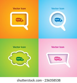 icon of motor van on four kinds of speech bubble with four different color beautiful background. Eps-10.