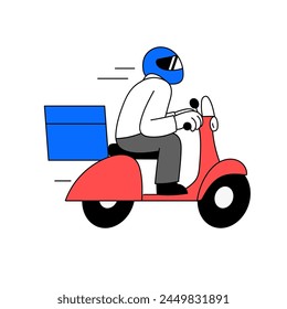 Icon or motorcycle rider, transportation, courier, food delivery services for banner, promotion design. Online delivery service concept, online order tracking, delivery home and office.
