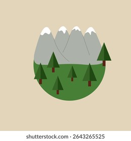 Icon of a mountain with a forest and snowy peaks