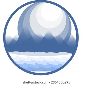 icon with a mountain landscape in blue tones