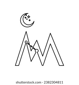 icon of mountains, path, vector illustration