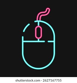 Icon mouse. Computer components elements. Icon in neon style.