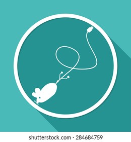 Icon Mouse on white circle with a long shadow