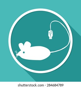 Icon Mouse on white circle with a long shadow