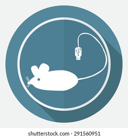 Icon Mouse on white circle with a long shadow