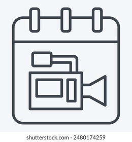 Symbol Film Freigabe Datum. bezieht sich auf Kinosymbol. Linienart. Einfache Designdarstellung