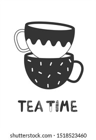 Icon with mugs for tea and black lettering in Scandinavian style