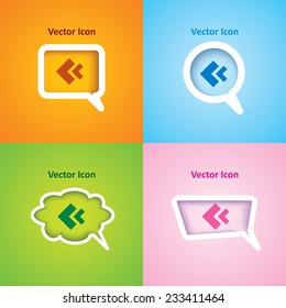 icon of multimedia previous on four kinds of speech bubble with four different color beautiful background. Eps-10.