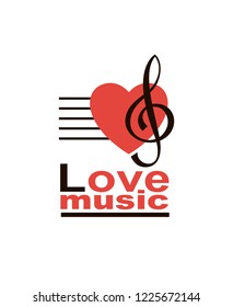 icon of music note treble clef with heart isolated on white background