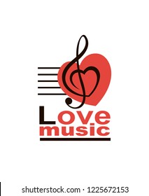 icon of music note treble clef with heart isolated on white background