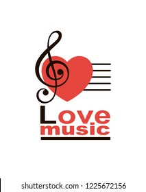 icon of music note treble clef with heart isolated on white background
