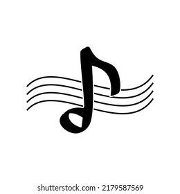 Icon music notes on stave with swirls, background white, vector illustration.