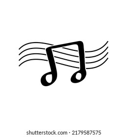 Icon music notes on stave with swirls, background white, vector illustration.
