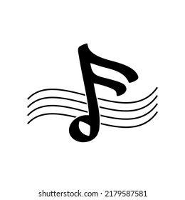Icon music notes on stave with swirls, background white, vector illustration.