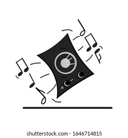 
Música de iconos tocando, columna bailando en blanco y negro con notas, ilustración vectorial para el sitio de música