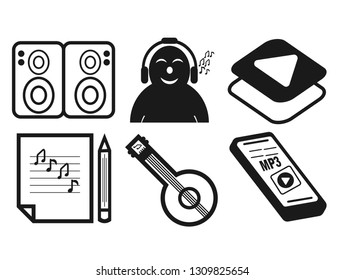 Icon Music Set Outline Black