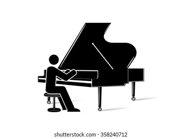 icon music. A silhouette of the pianist playing a piano