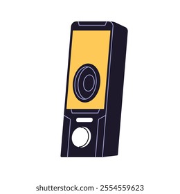 Icon of music speaker. Professional sound box to play stereo, disco records at party. Powerful loudspeaker. Acoustic audio system, amplifier. Flat isolated vector illustration on white background