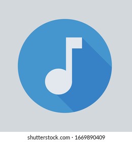 Icon with musical note on blue background. Icon means music player or music playlist.