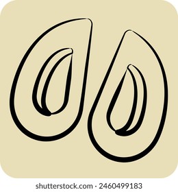 Icon Mussel. related to Seafood symbol. hand drawn style. simple design illustration