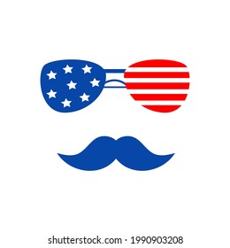 icon mustache with glasses Independence day patriotic illustrations. Cute vector prints for 4th of July. Independence day design elements in the colors of the US national flag. 